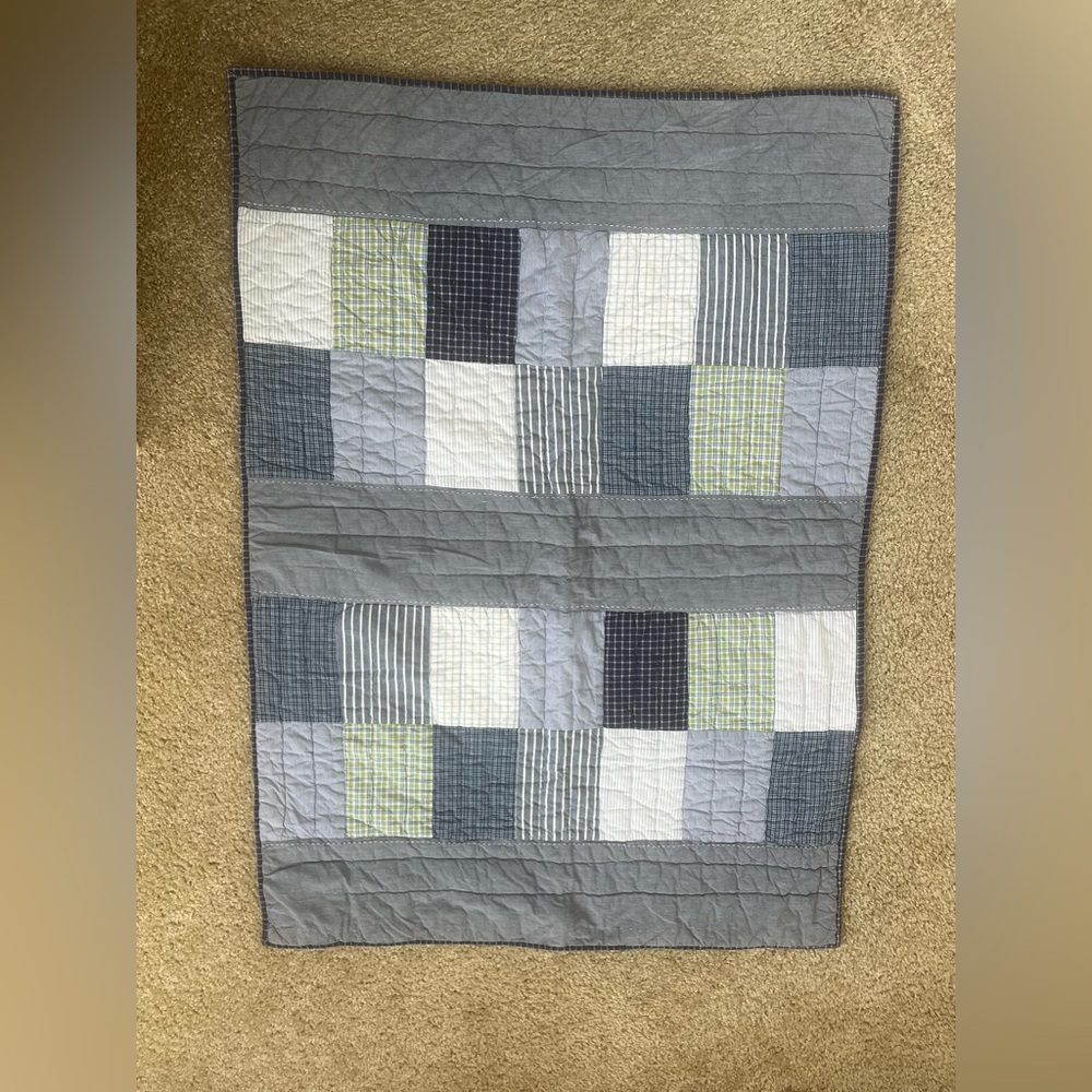 Pottery Barn Kids Blue & Green Patchwork Crib Quilt